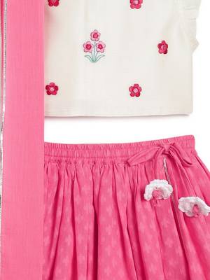Pink & white embroidered chanderi silk  lehenga 4