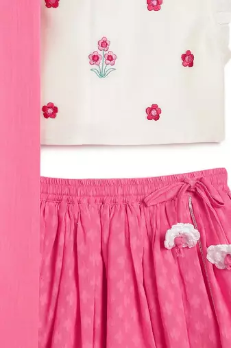 Pink & white embroidered chanderi silk  lehenga