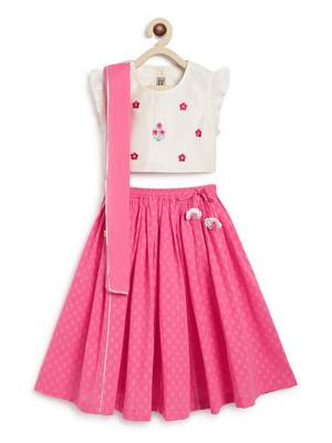 Pink & white embroidered chanderi silk  lehenga 5