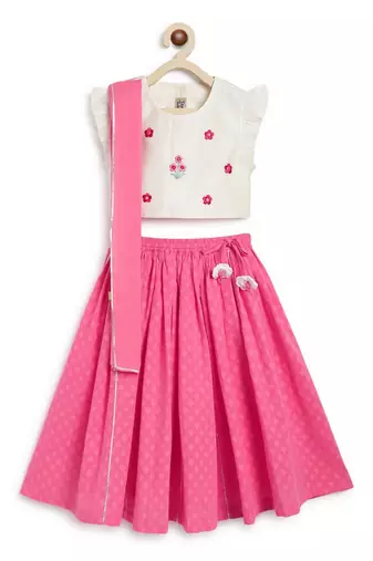 Pink & white embroidered chanderi silk  lehenga