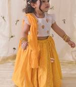 Yellow & white Plain chanderi silk  lehenga
