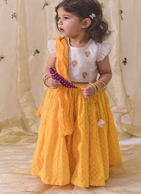 Yellow & white Plain chanderi silk  lehenga 2