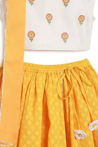 Yellow & white Plain chanderi silk  lehenga