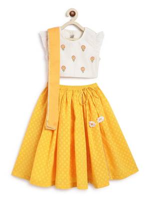 Yellow & white Plain chanderi silk  lehenga 5