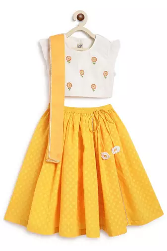 Yellow & white Plain chanderi silk  lehenga