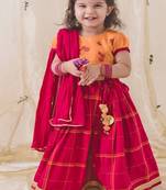 Pink & orange Plain cotton  lehenga