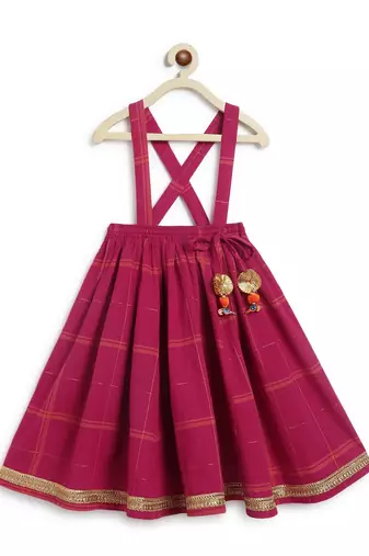 Pink & orange Plain cotton  lehenga