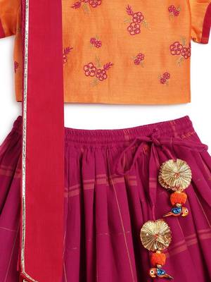 Pink & orange Plain cotton  lehenga 3