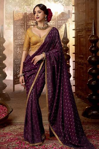 Purple pure viscose crepe hand dying and butti weaving with embroidered blouse saree with blouse