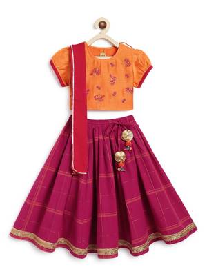 Pink & orange Plain cotton  lehenga 4