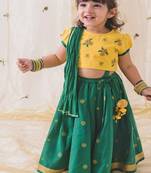 Green & yellow embroidered cotton  lehenga