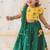 Green & yellow embroidered cotton  lehenga