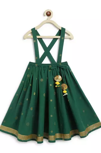 Green & yellow embroidered cotton  lehenga