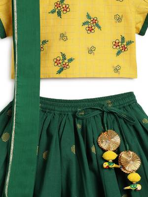 Green & yellow embroidered cotton  lehenga 3