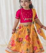 Yellow Printed chanderi silk  lehenga