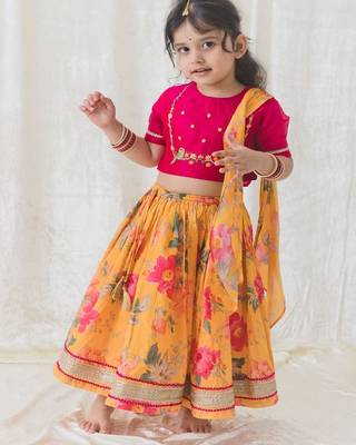 Yellow Printed chanderi silk  lehenga 2