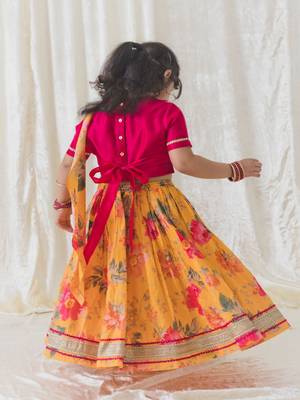 Yellow Printed chanderi silk  lehenga 3