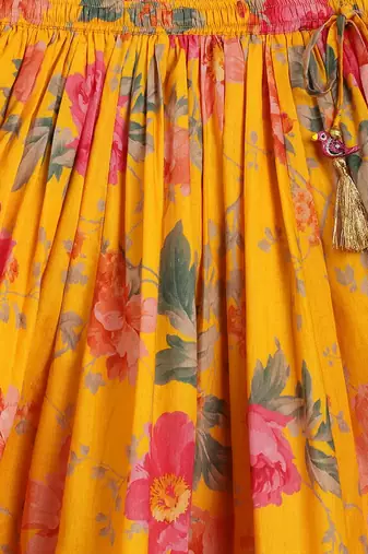 Yellow Printed chanderi silk  lehenga