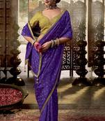 Violet  viscose crepe hand dying and butti weaving with saree with embroidered blouse 