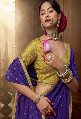 Violet viscose crepe hand dying and butti weaving with saree with embroidered blouse 2