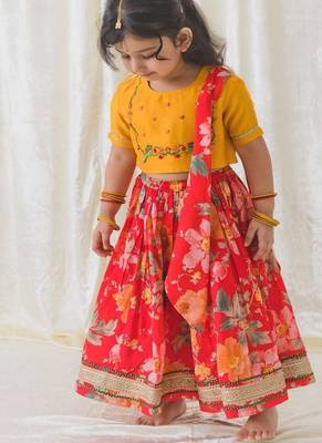 Red embroidered chanderi silk  lehenga 1