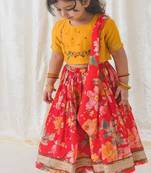 Red embroidered chanderi silk  lehenga