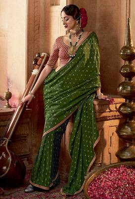 Mehendi  viscose crepe hand dying and butti weaving with saree with embroidered blouse  1