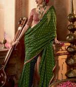 Mehendi  viscose crepe hand dying and butti weaving with saree with embroidered blouse 