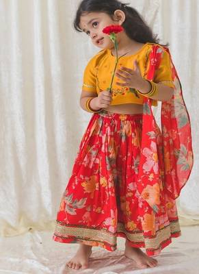 Red embroidered chanderi silk  lehenga 2