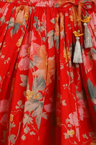Red embroidered chanderi silk  lehenga