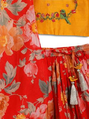 Red embroidered chanderi silk  lehenga 4