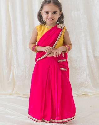 Pink Plain viscose  saree 1