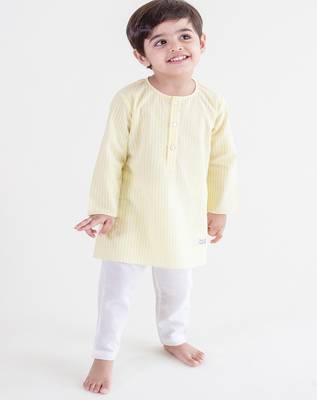 Yellow plain cotton  kurta pyjama 1