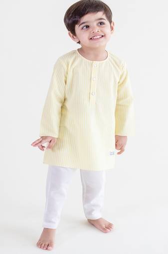 Yellow plain cotton  kurta pyjama