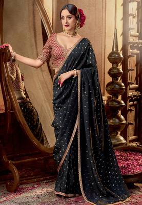 Black  viscose crepe hand dying and butti weaving with saree with embroidered blouse  1