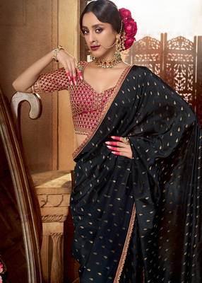 Black  viscose crepe hand dying and butti weaving with saree with embroidered blouse  2