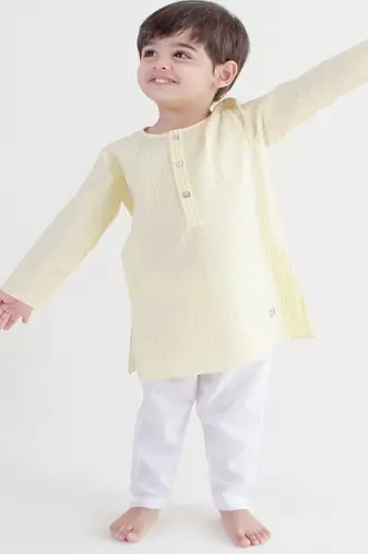 Yellow plain cotton  kurta pyjama