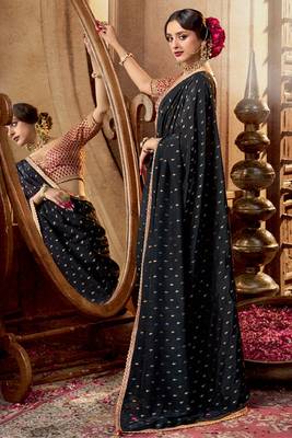 Black  viscose crepe hand dying and butti weaving with saree with embroidered blouse  3