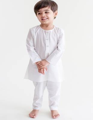 White plain cotton  kurta pyjama 1