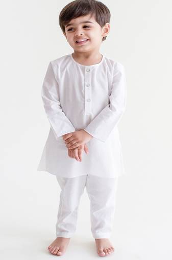 White plain cotton  kurta pyjama