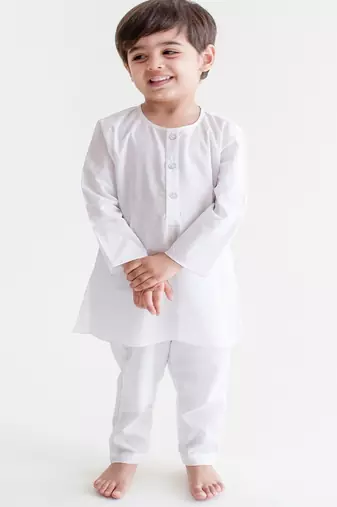 White plain cotton  kurta pyjama