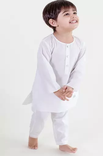 White plain cotton  kurta pyjama