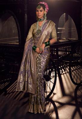 Lavender pure viscose tissue woven with hand work saree with embroidery blouse saree with blouse 1