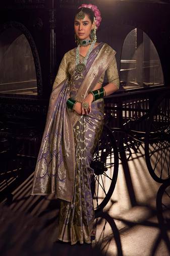 Lavender pure viscose tissue woven with hand work saree with embroidery blouse saree with blouse