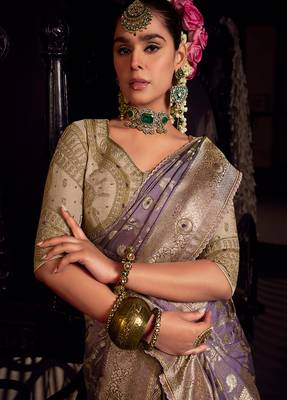 Lavender pure viscose tissue woven with hand work saree with embroidery blouse saree with blouse 2