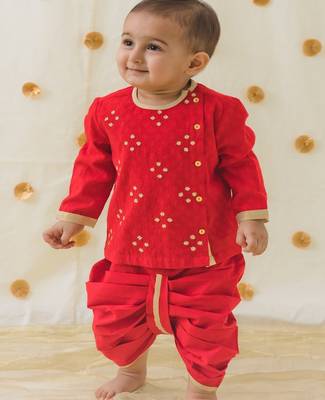 Red embroidered cotton  kurta Dhoti 2