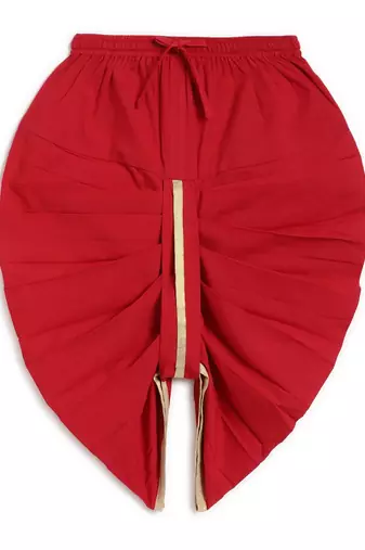 Red embroidered cotton  kurta Dhoti