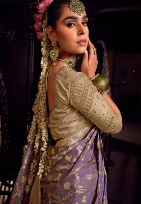Lavender pure viscose tissue woven with hand work saree with embroidery blouse saree with blouse 3