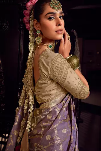 Lavender pure viscose tissue woven with hand work saree with embroidery blouse saree with blouse