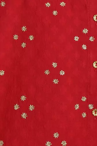 Red embroidered cotton  kurta Dhoti